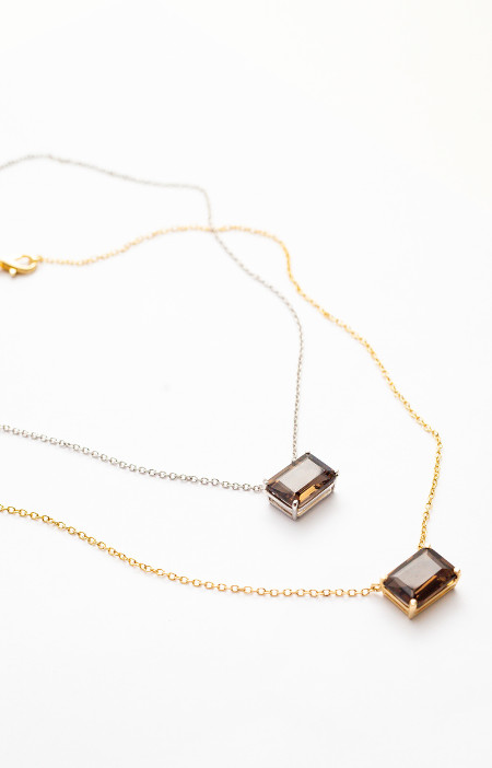 Colar stone | retangular quartzo fumê